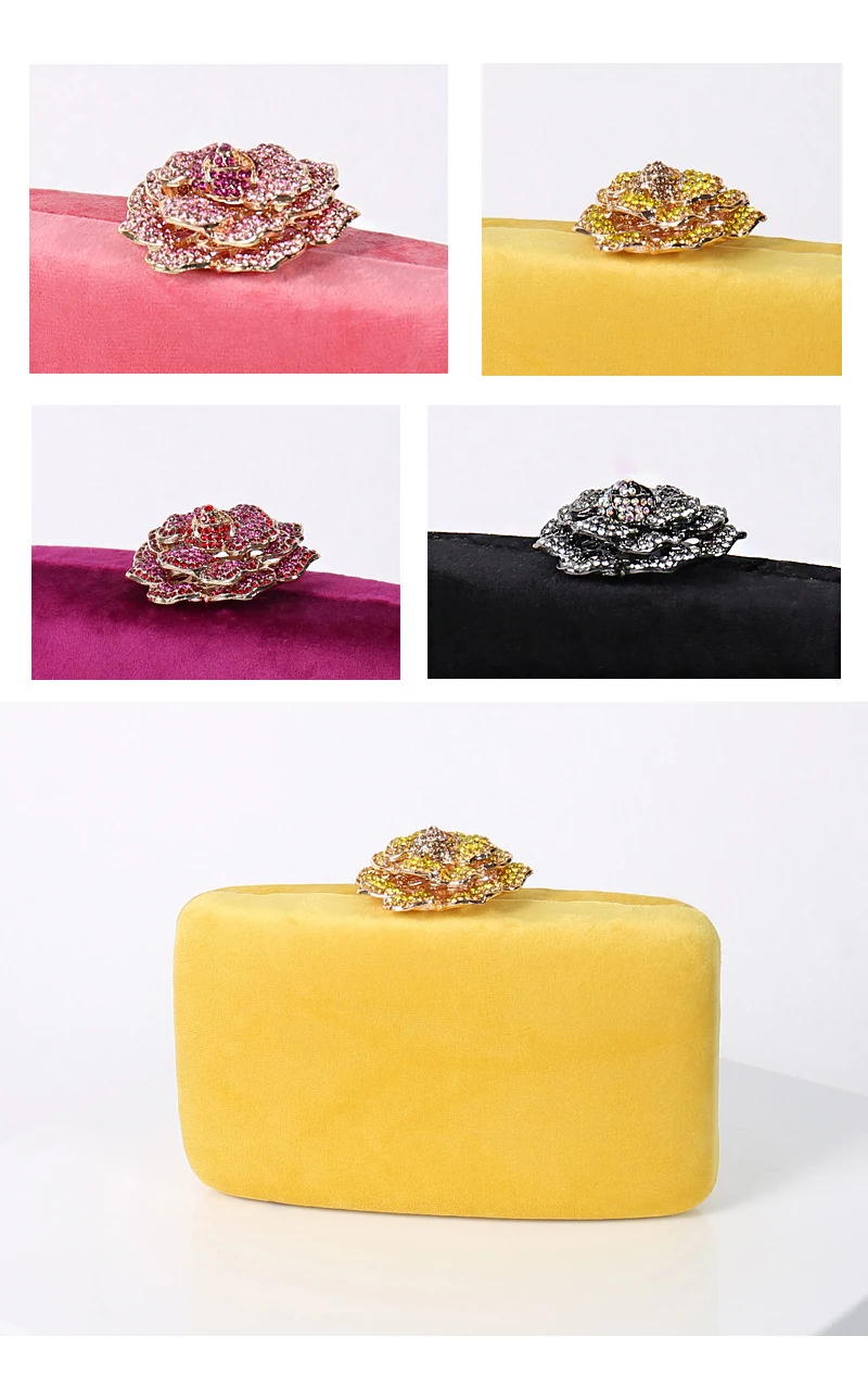 YNSSK Yellow Velvet Clutch Bag Front View