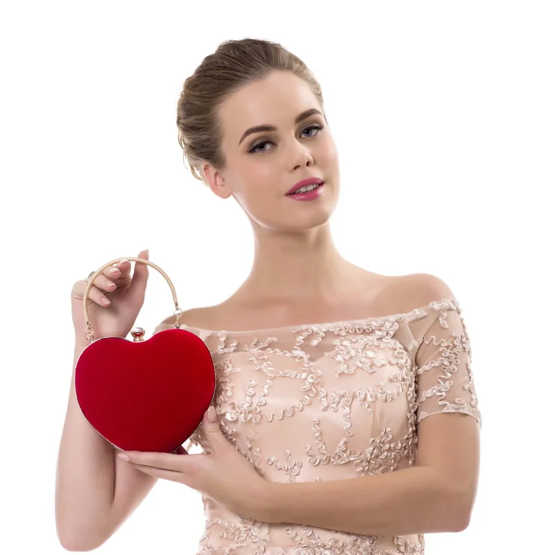 YNSSK Red Heart Shaped Velvet Evening Hand Bag Model Display