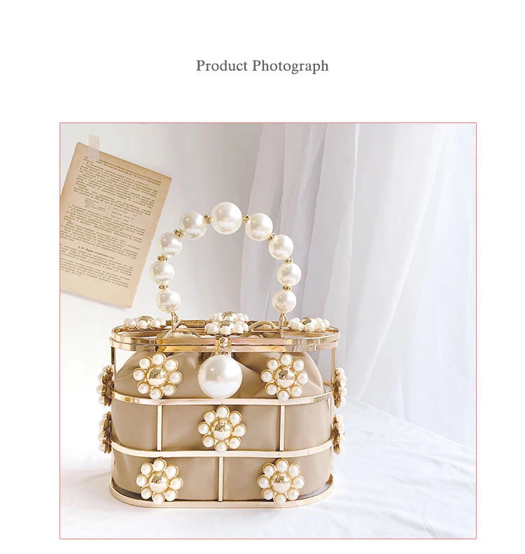 YNSSK Floral Metal Case Basket Apricot Clutch Bag Front View