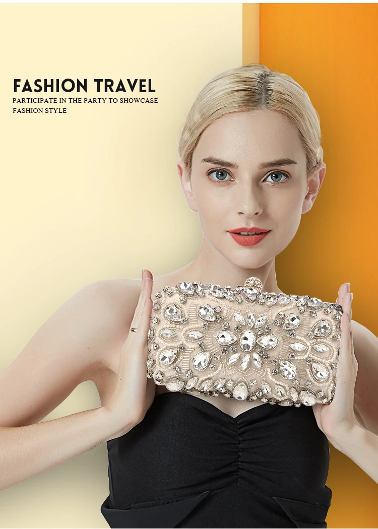YNSSK Rhinestone Evening Bag Clutch Model Holding Front View