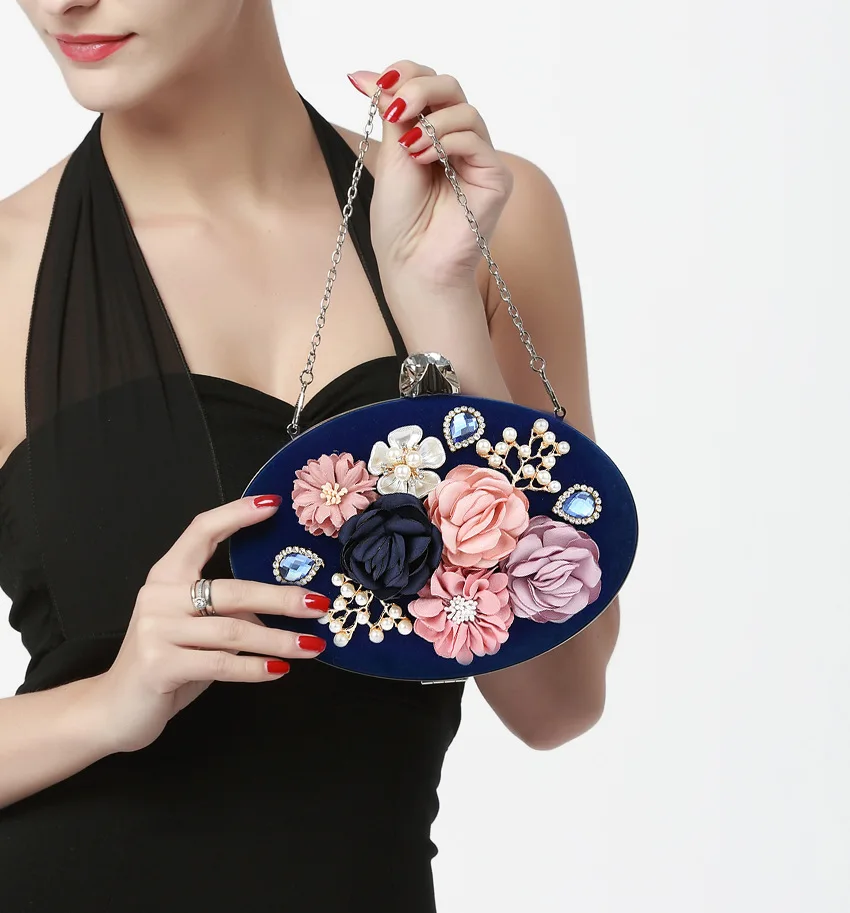 YNSSK Navy Floral Clutch Bag Model Display