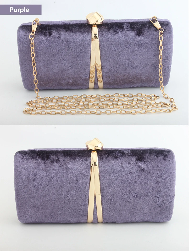 YNSSK Purple Velour Clutch Bag Front View