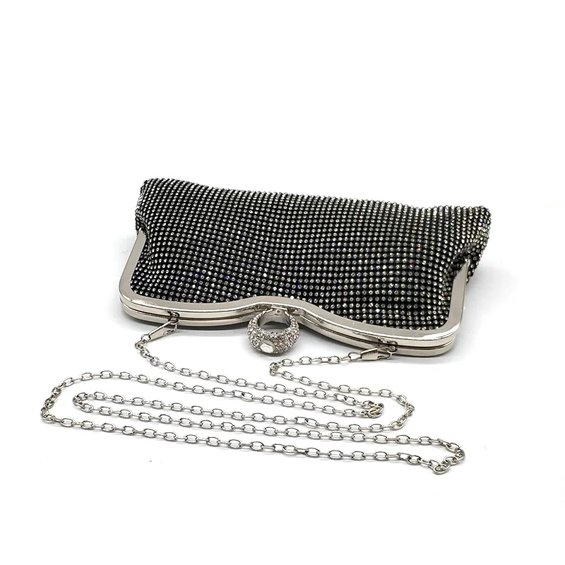YNSSK Clutch Purse for Wedding Black with Chain Side View