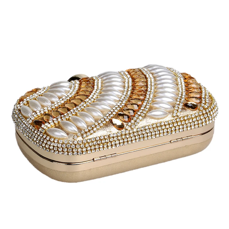 YNSSK Rhinestone and Beads Embellished Gold Clutch Bag Bottom View