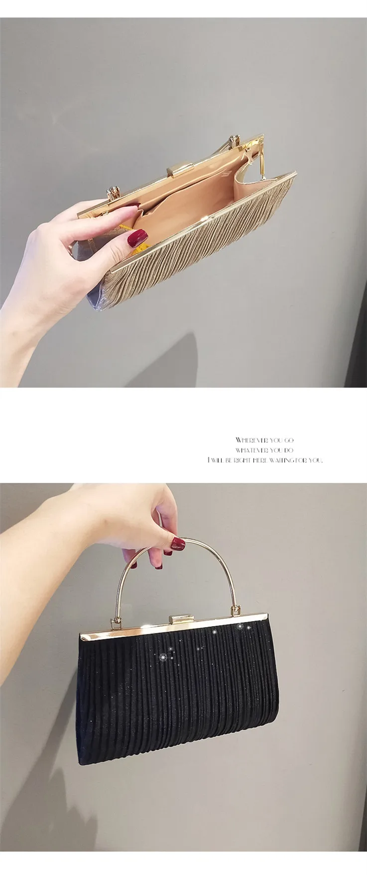 YNSSK Champagine Pleated Velour Clutch Bag Inside View