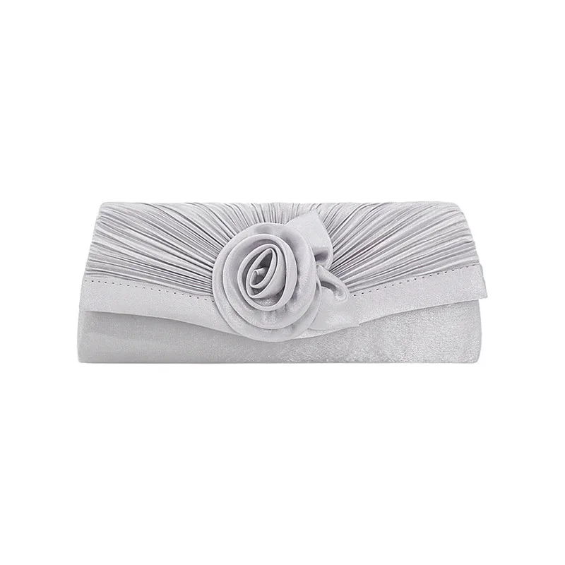 YNSSK Grey Floral Satin Clutch Evening Bag Front View