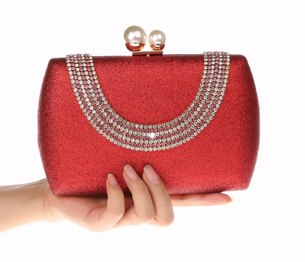 YNSSK Evening Bag Clutch Red Hand Holding Front View
