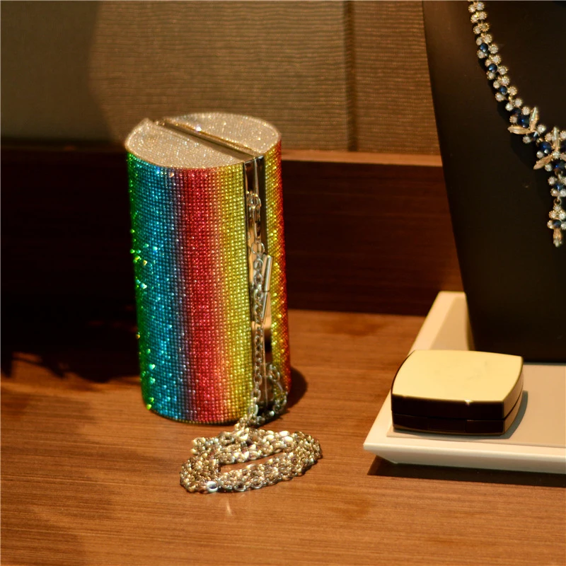 Vertical display of the YNSSK Rainbow Cylinder Evening Bag