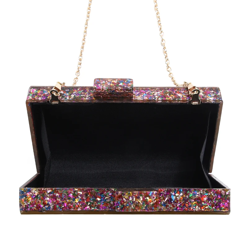 YNSSK Multicolor Sequin Acrylic Clutch Inside View