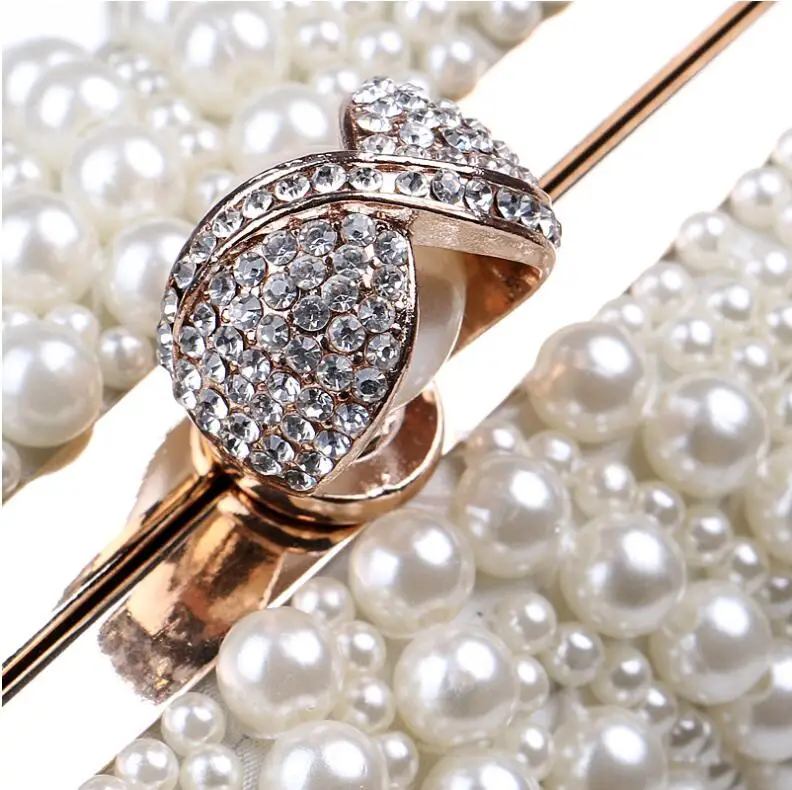 YNSSK Beige Beaded Bridal Clutch Evening Bag Snap Detail View
