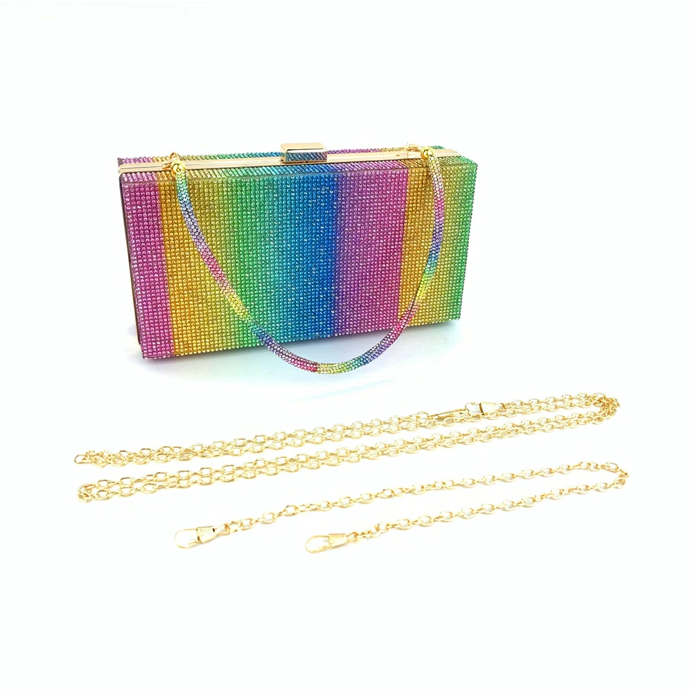 Front View of the YNSSK Rectangular Rainbow Evening Bag and Various Handles