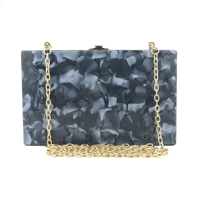 YNSSK Black Bride Acrylic Box Clutch with Chain Front View