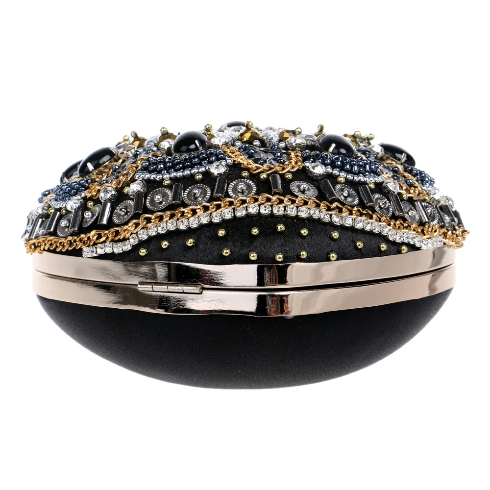 YNSSK Black Clutch Bag with Gold Chain Lay Down Bottom View