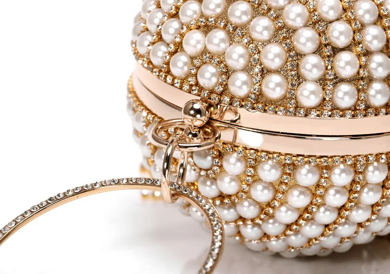 YNSSK Gold Round Pearl Glitter Clutch Bag Top Detail View