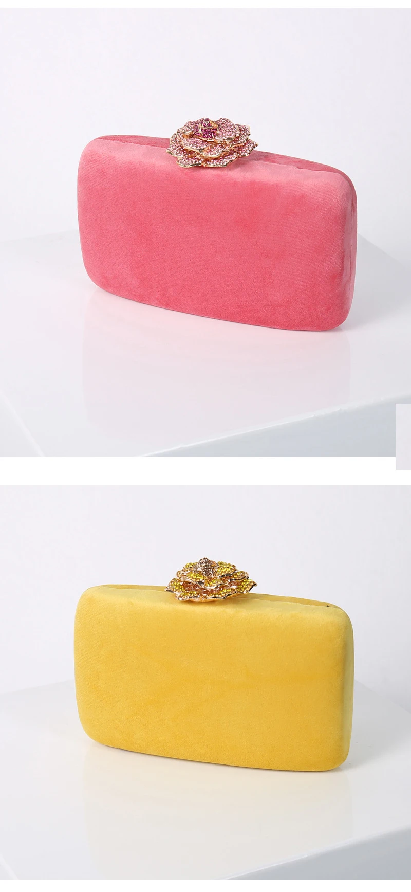 YNSSK Pink and Yellow Velvet Clutch Bag Front View