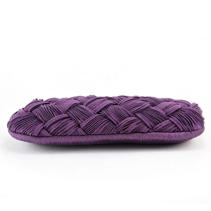 YNSSK Purple Rhinestone Braided Soft Clutch Bag Bottom View