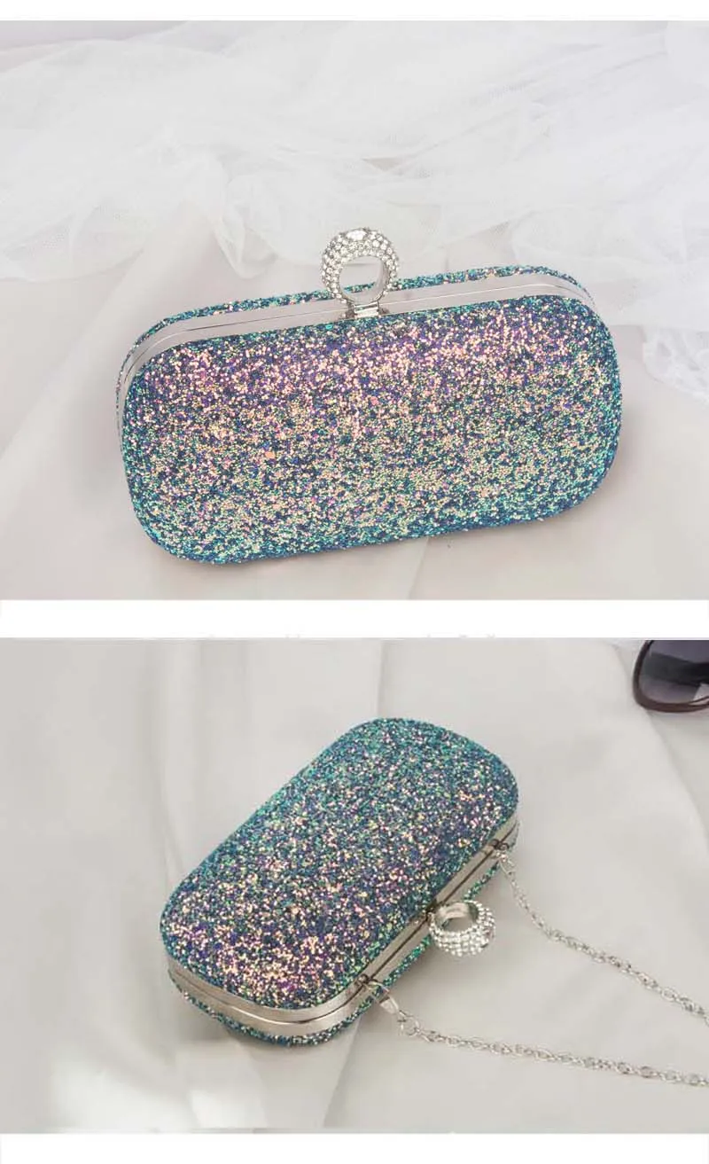 YNSSK Green Sequin Clutch Bag Front and Side View