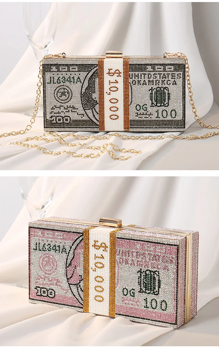 YNSSK Sparkly Crystal Money Clutch Bag Grey Color