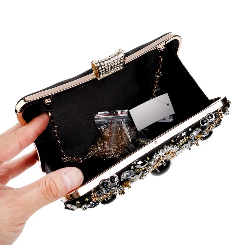 YNSSK Luxury Silver Black Clutch Bag Inside View