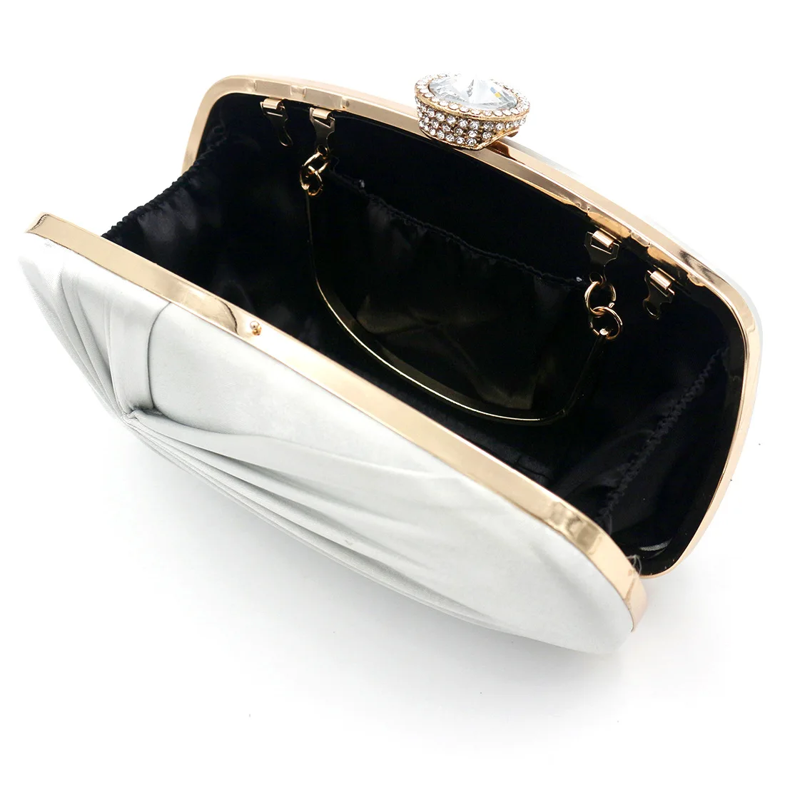 YNSSK Silver Silk Clutch Hand Bag Inside View