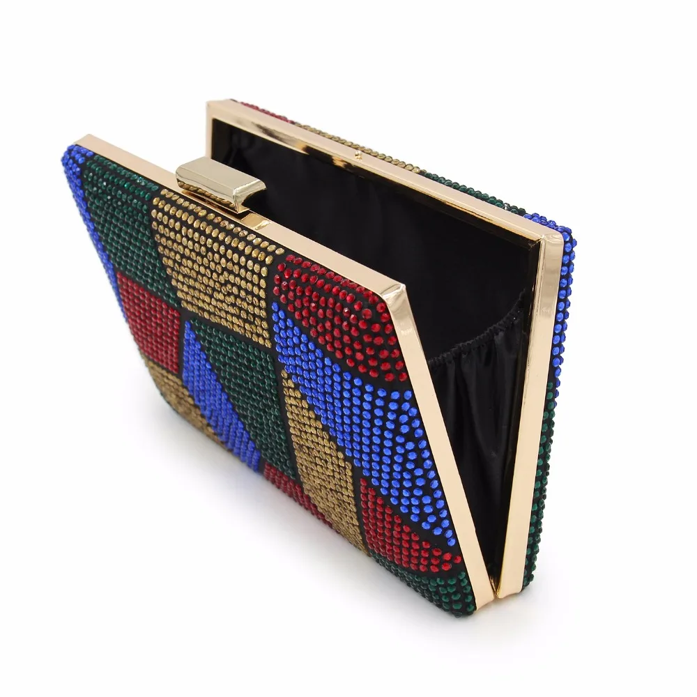 Oblique view of the YNSSK Color Block Evening Bag open