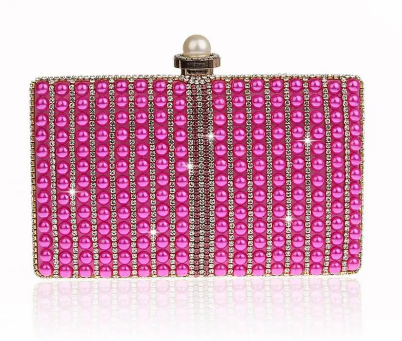 YNSSK Rose Red Pearl Wedding Clutch Bag Front View