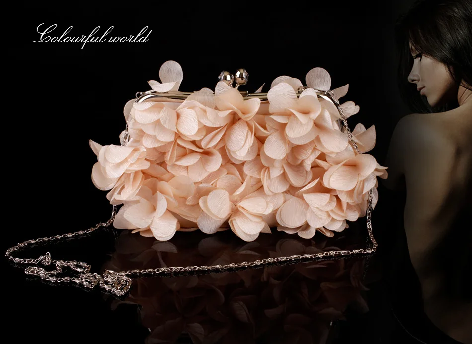 YNSSK Apricot Floral Clutch Bag with Chain Front View