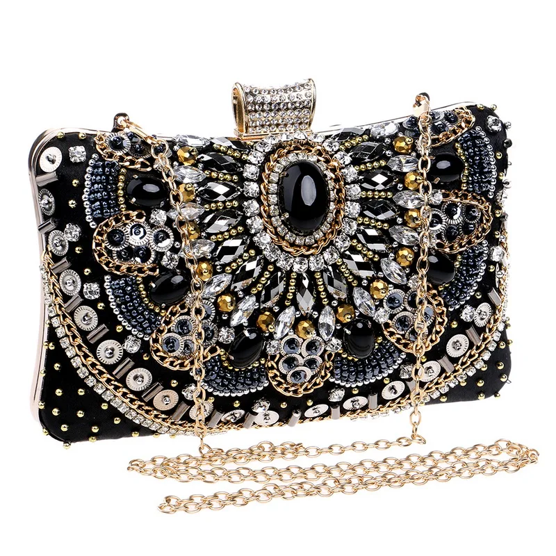YNSSK Luxury Silver Black Clutch Bag Side View