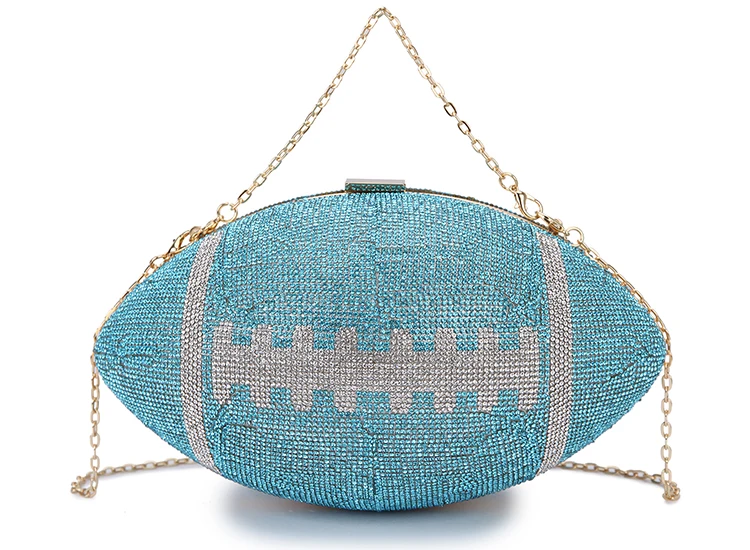YNSSK Blue Unique Sequin Rugby Clutch Bag Front View