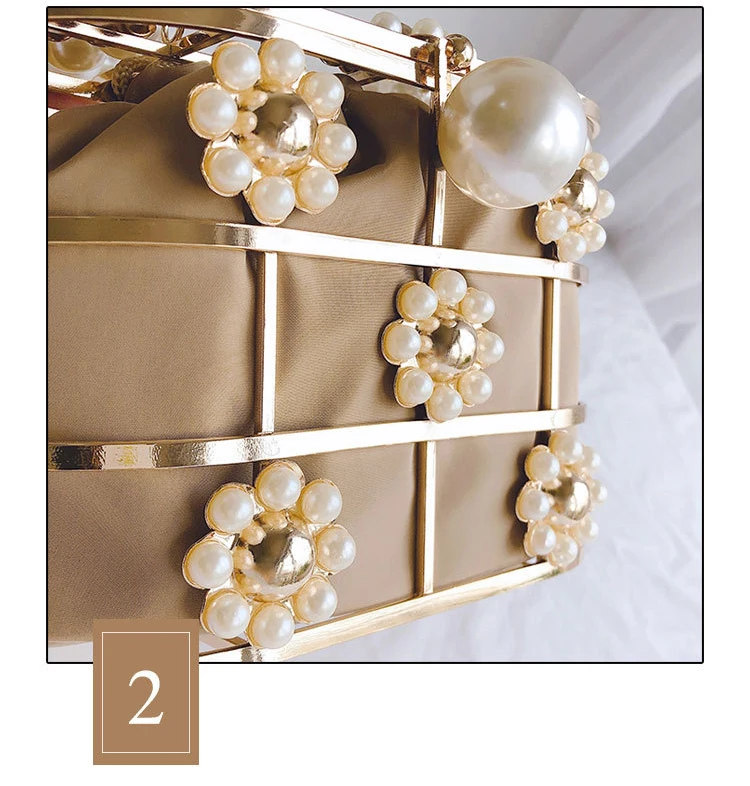 YNSSK Floral Metal Case Basket Apricot Clutch Bag Surface View