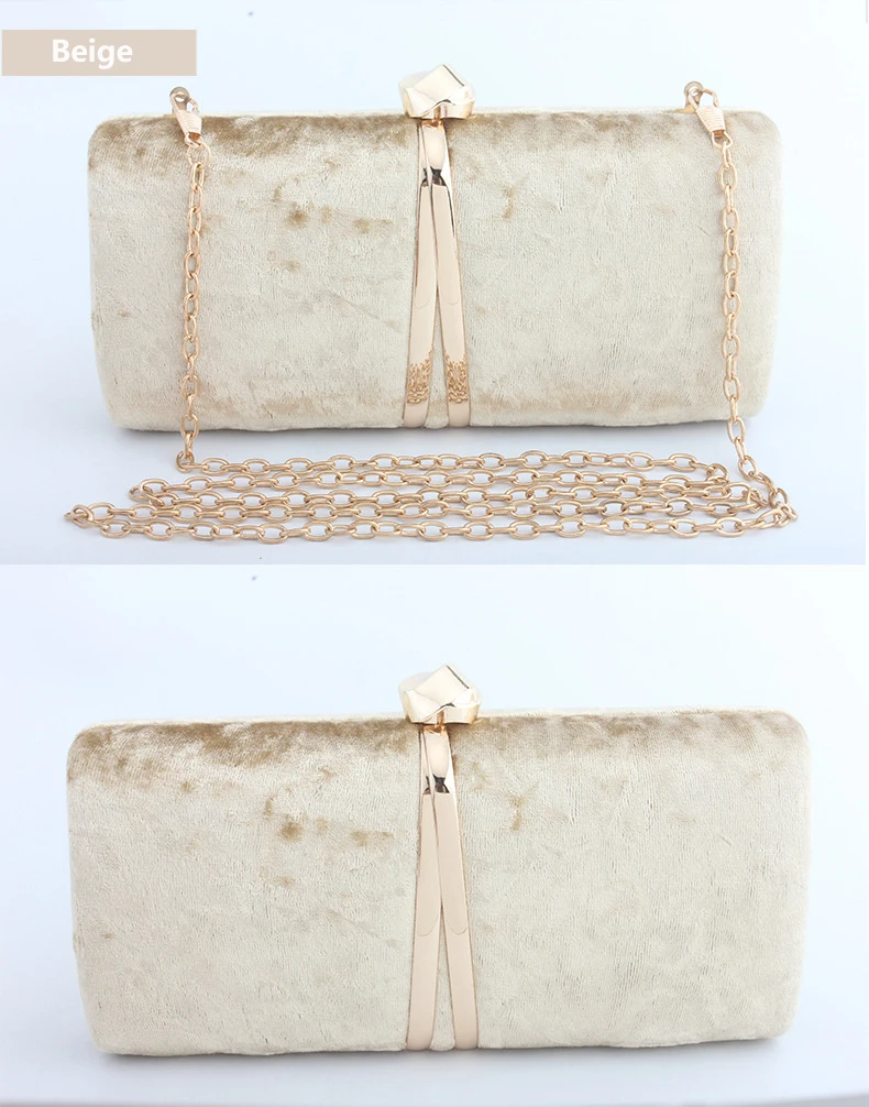 YNSSK Beige Velour Clutch Bag Front View