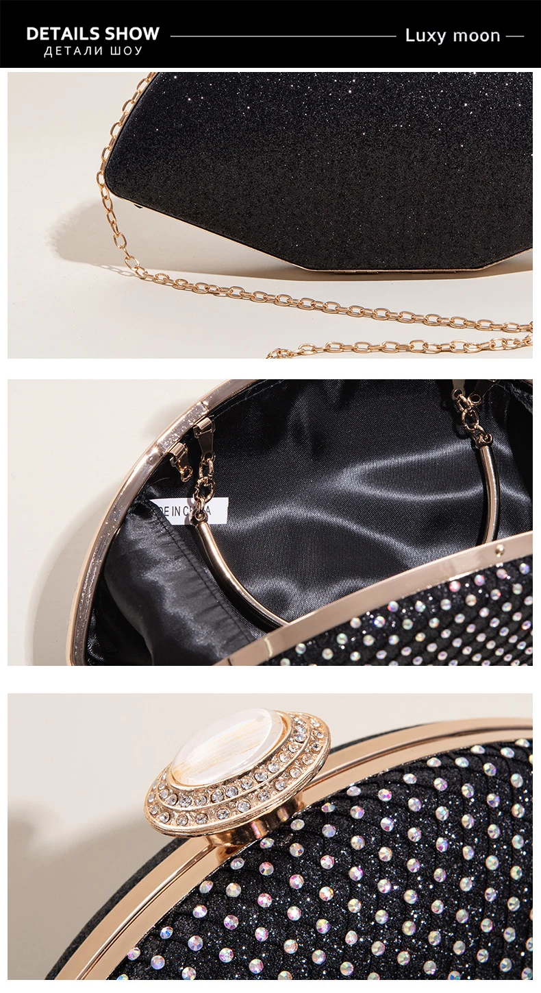 YNSSK Small Sparkling Black Clutch Bag Detail View