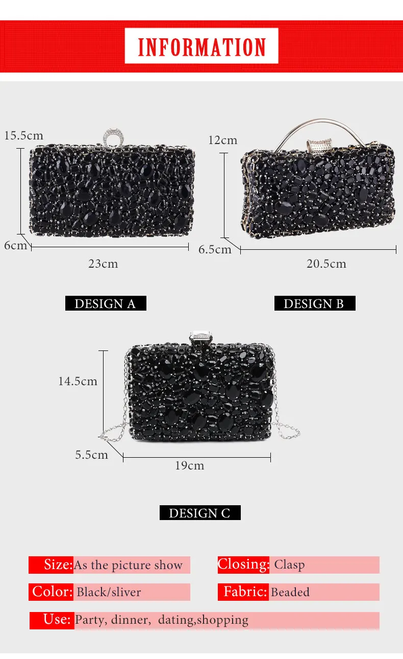 YNSSK Black Jewelry Clutch Bag Size