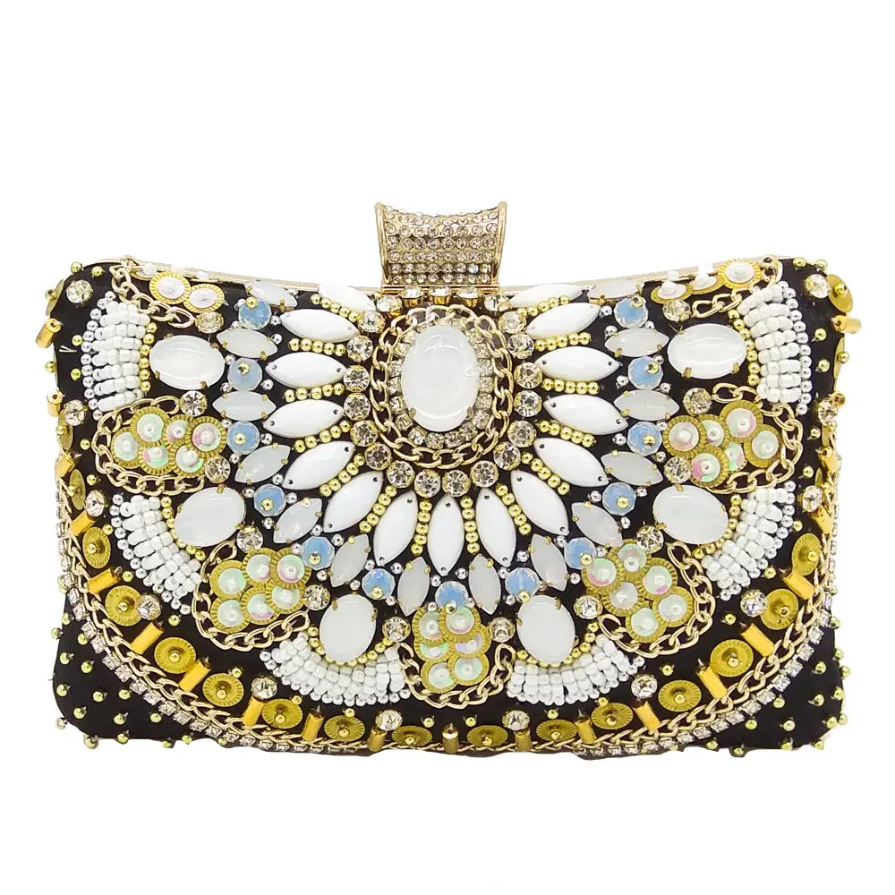 YNSSK Black Beaded Clutch Evening Bag Back View