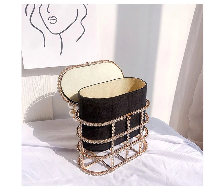 YNSSK Sparkling Metal Case Drawstring Basket Clutch Bag Black Color Inside View