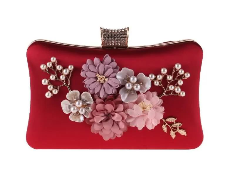 YNSSK Red Floral Velour Clutch Bag for Wedding Front View