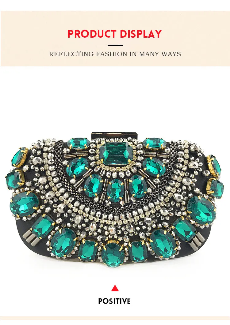 YNSSK Green Crystal Clutch Evening Bag Front View
