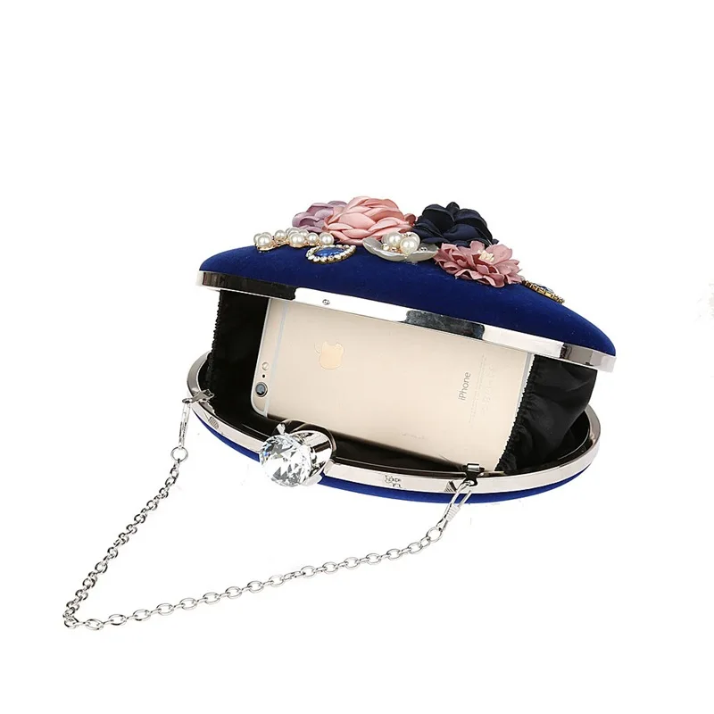 YNSSK Navy Floral Clutch Bag Inside View