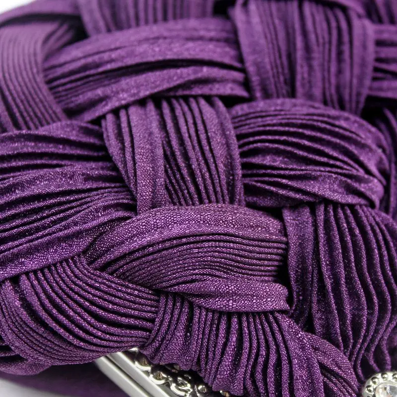 YNSSK Purple Rhinestone Braided Soft Clutch Bag Surface View