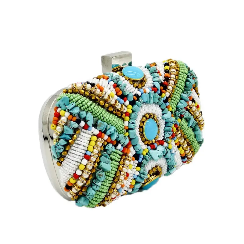 YNSSK Light Blue Beads Summer Boho Clutch Bag Side View