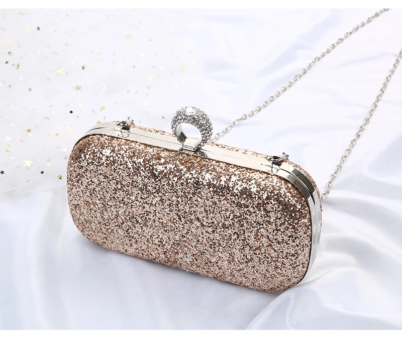 YNSSK Champagne Sequin Clutch Bag Top View