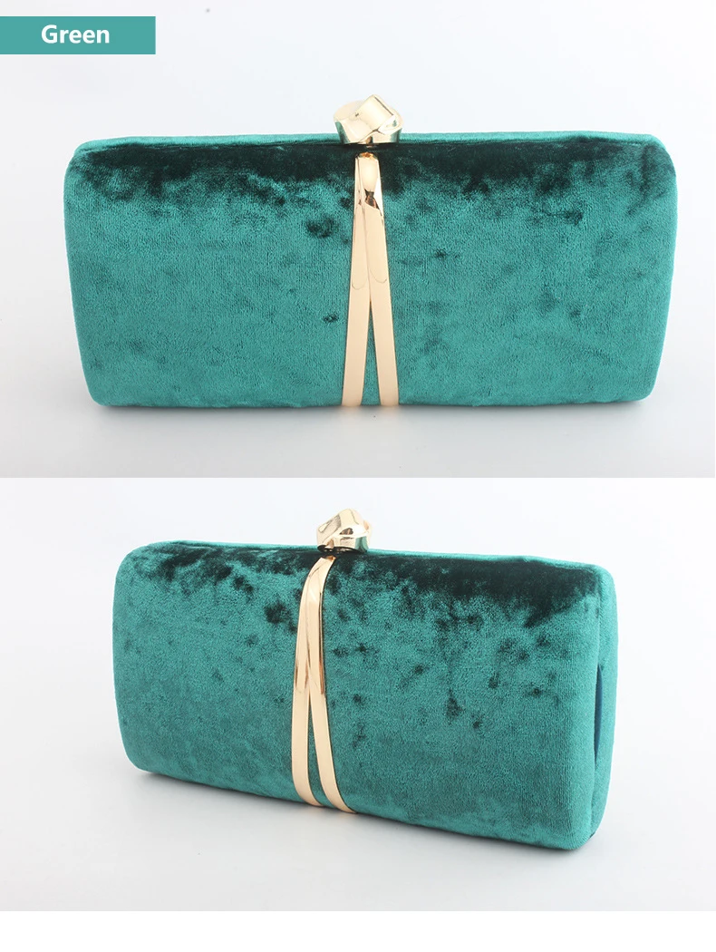 YNSSK Green Velour Clutch Bag Front and Side View