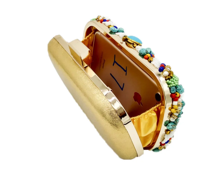 YNSSK Light Blue Beads Summer Boho Clutch Bag Inside View