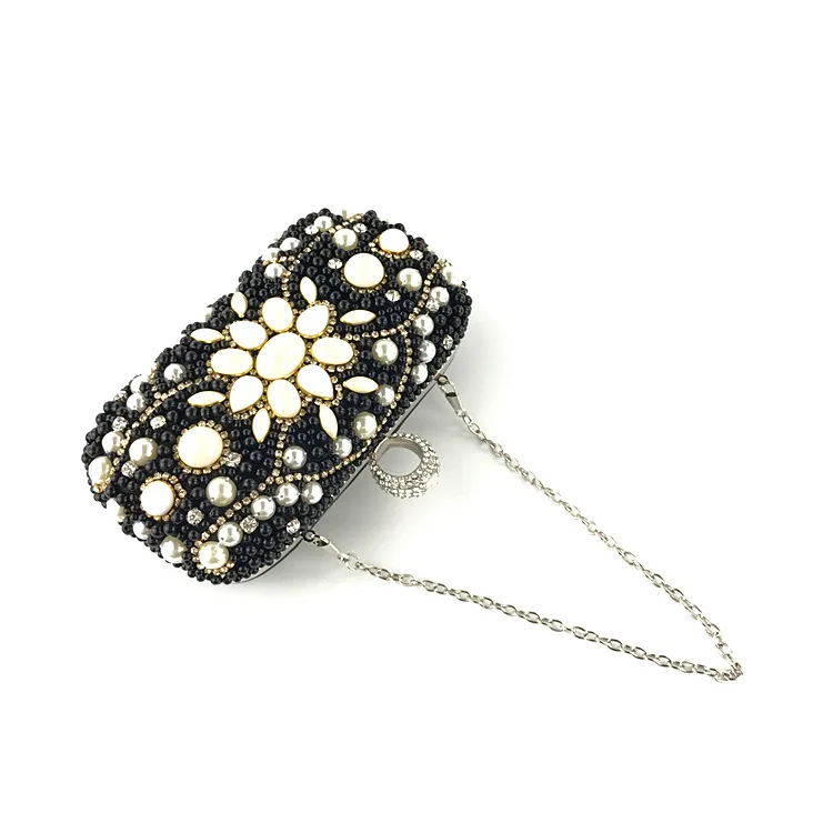 YNSSK Black Beads Evening Crossbody Bag Front View