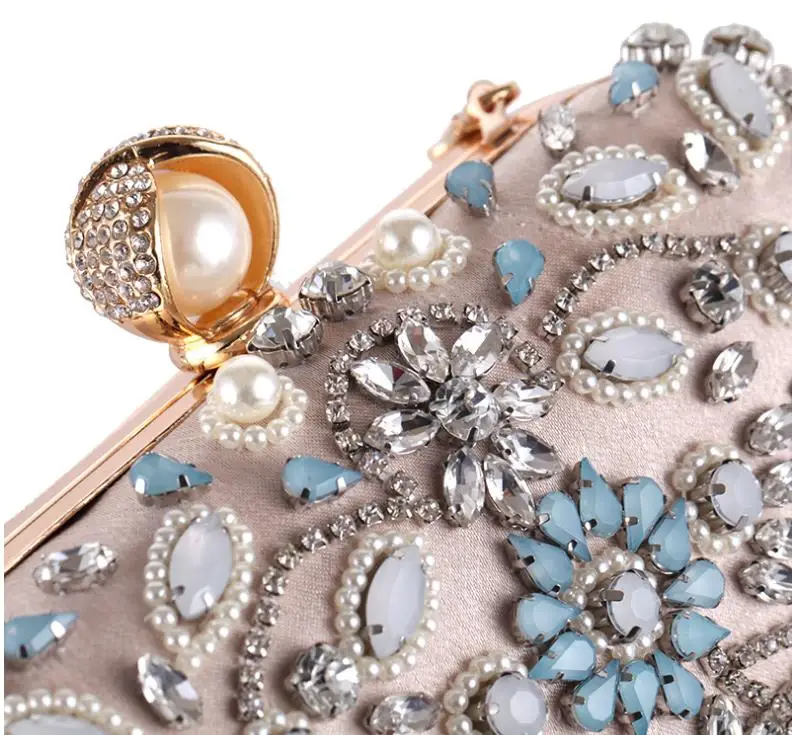 YNSSK Champagne Rhinestone Glitter Clutch Top detail View