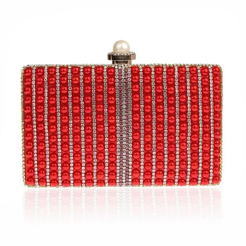 YNSSK Red Pearl Wedding Clutch Bag Front View