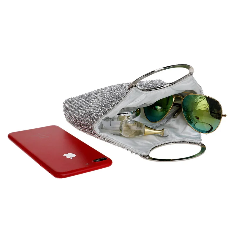YNSSK Silver Rhinestone Clutch Bag Inside View
