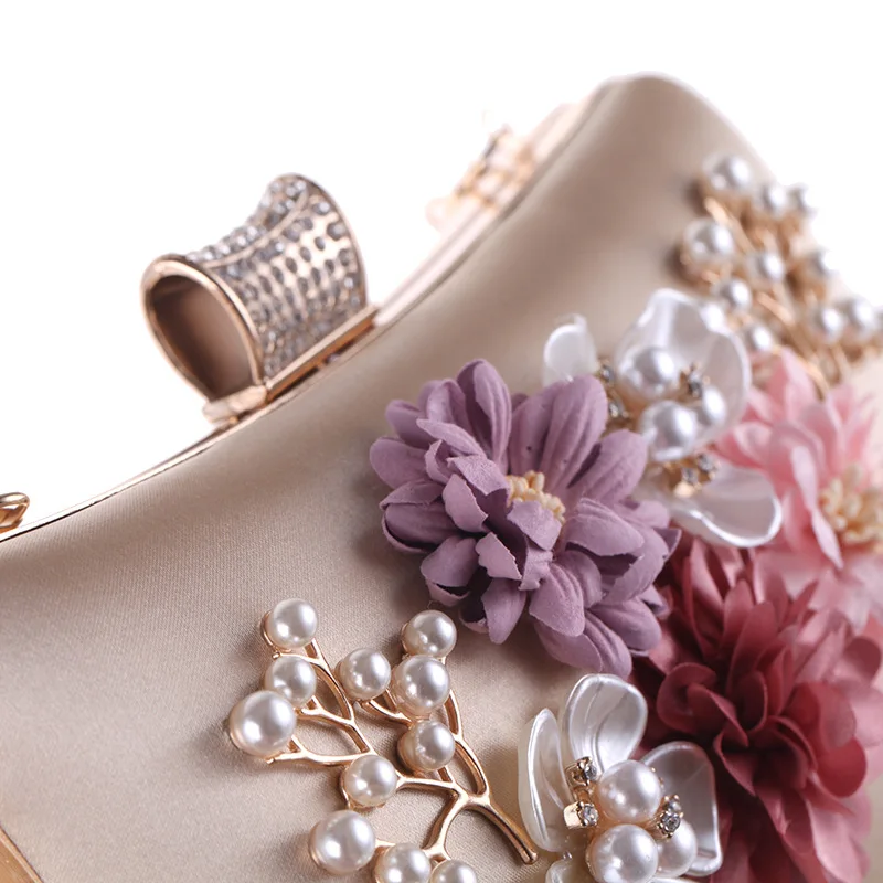 YNSSK Apricot Floral Velour Clutch Bag for Wedding Top Detail View