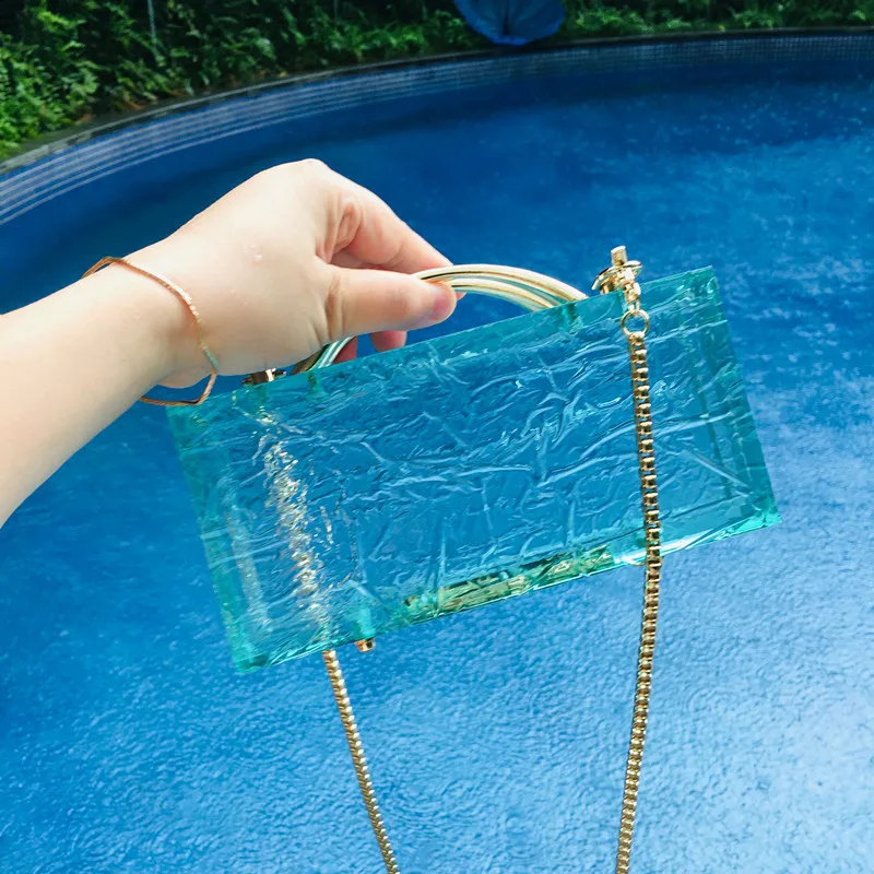 YNSSK Blue Clear Acrylic Clutch Purse Scene Display