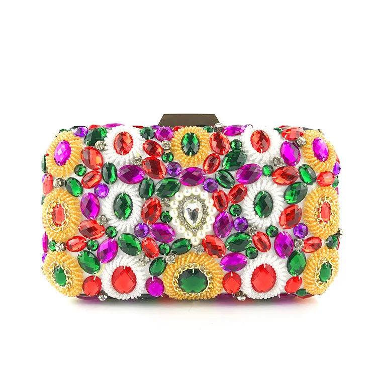YNSSK Rainbow Beads and Crystal Clutch Bag Front View